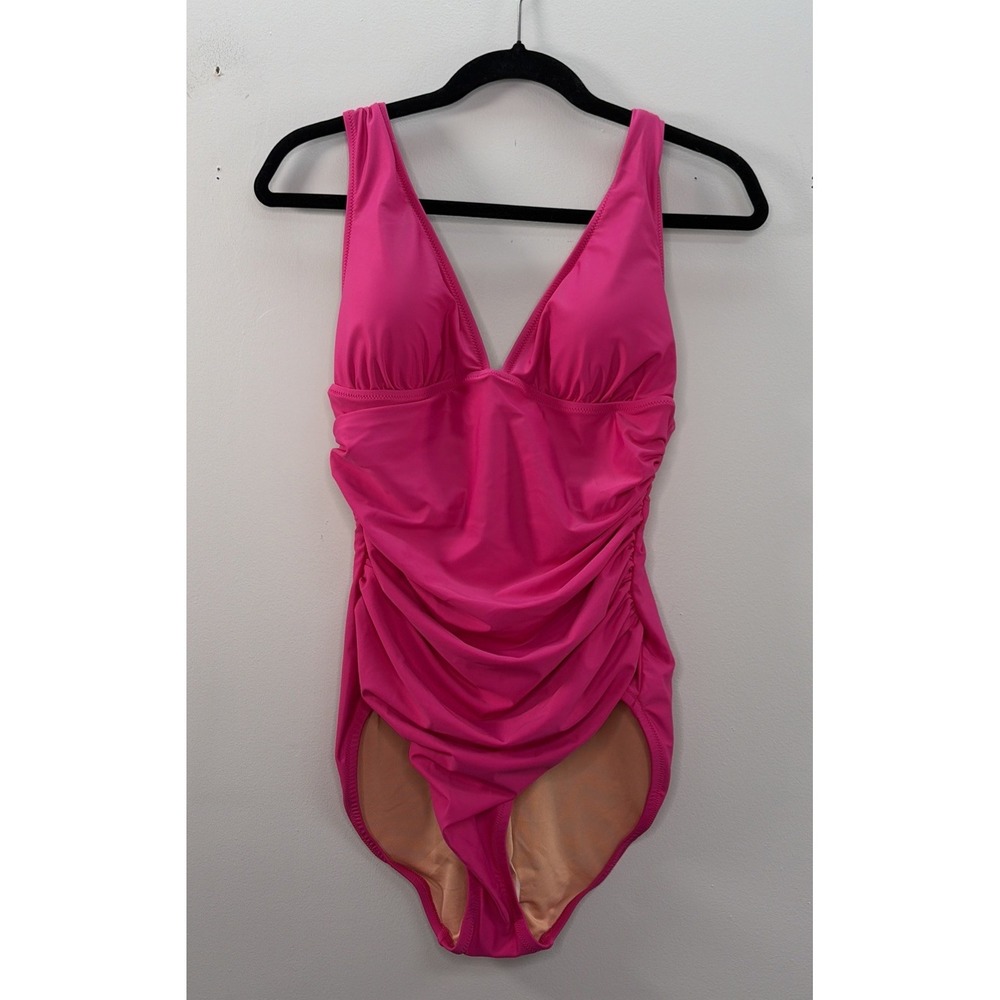 NWT J. Crew Womens 10 Ruched V Neck One Piece Swimsuit Fuchsia Pink BC116 Beach